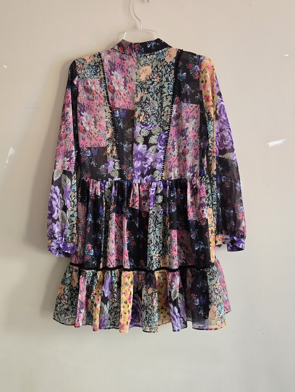 Zara Amelia Floral Patchwork Longsleeve Button Down Mini Dress Size Medium - Picture 8 of 15